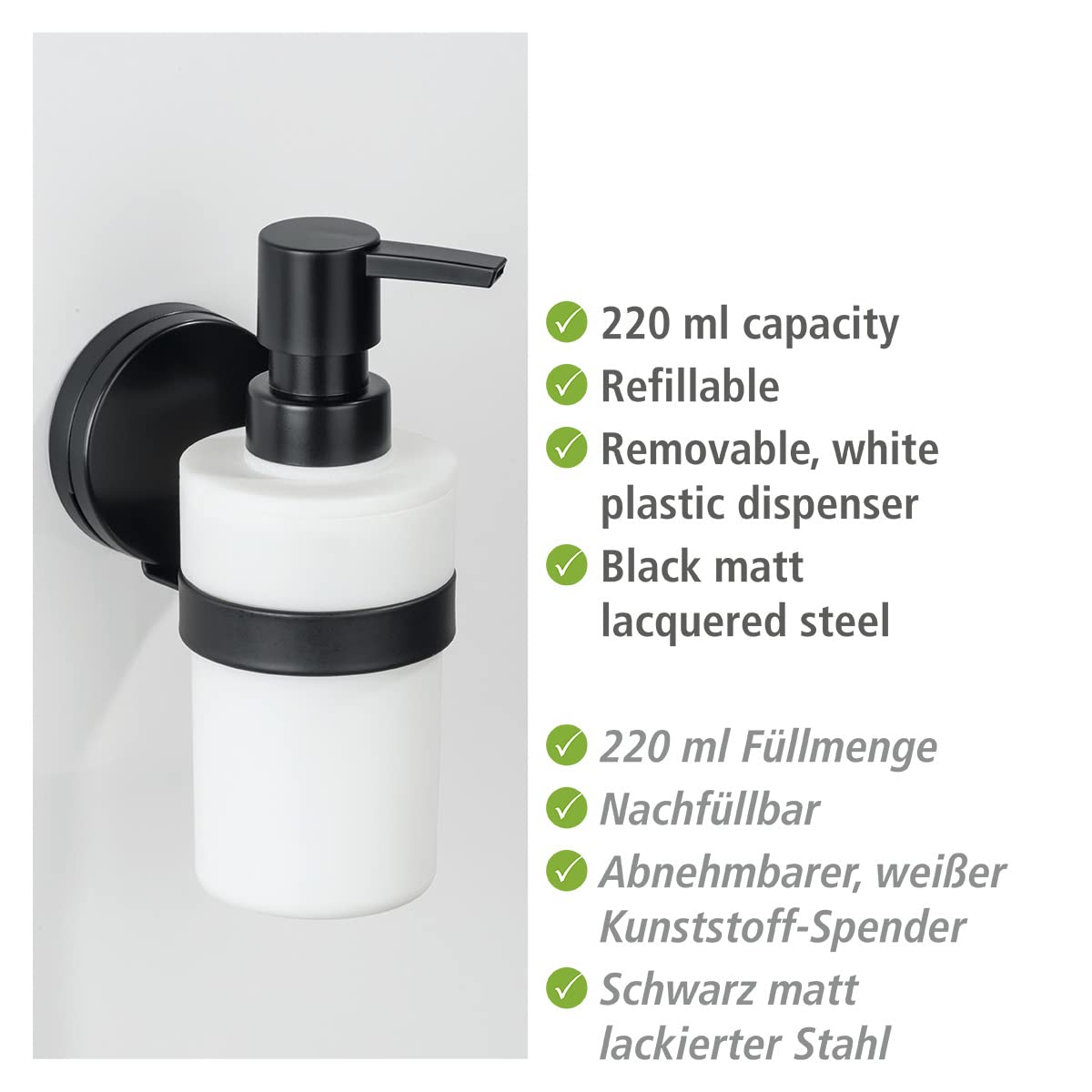 wenko-static-loc-plus-seifenspender-pavia-schwarz-matt-220-ml image 3