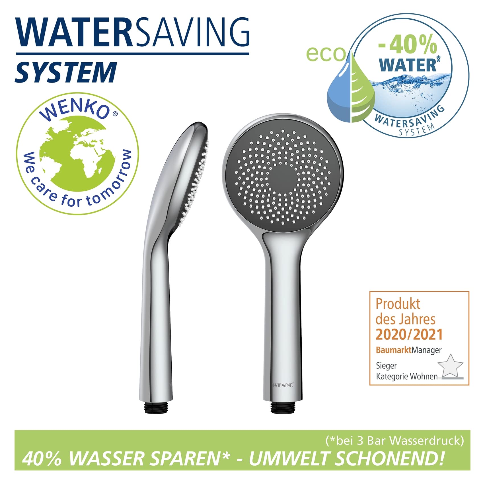 wenko-duschkopf-watersaving-handbrause-grau-9-6-cm image 2