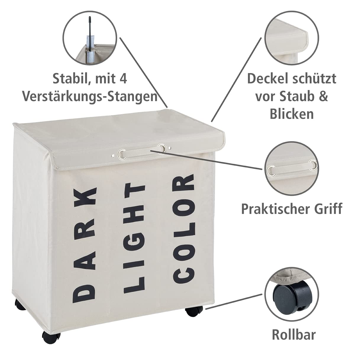 wenko-w-schesammler-trivo-beige-w-schekorb-mit-deckel-rollen-und-3-f-chern-116-l image 3