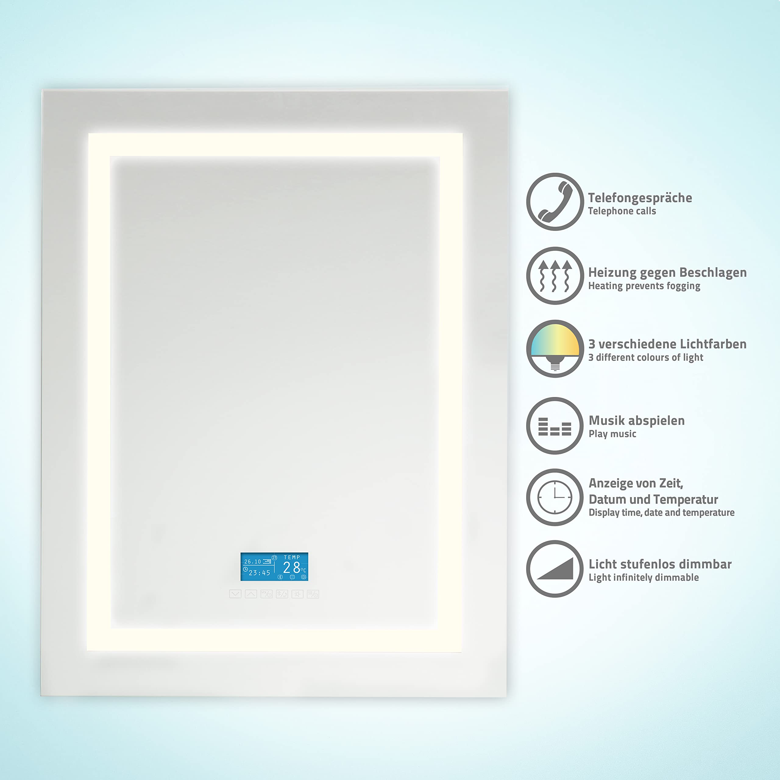 ridder-wandspiegel-sissi-80x60-cm-mit-led-bluetooth-anti-beschlag-touch-dimmer image 2