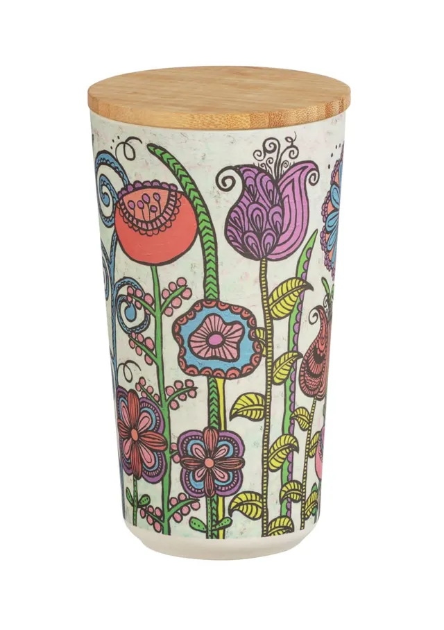 wenko-flowers-vorratsdose-0-95-liter-mit-bambusdeckel-10-5-x-18-5-cm-mehrfarbig image 1