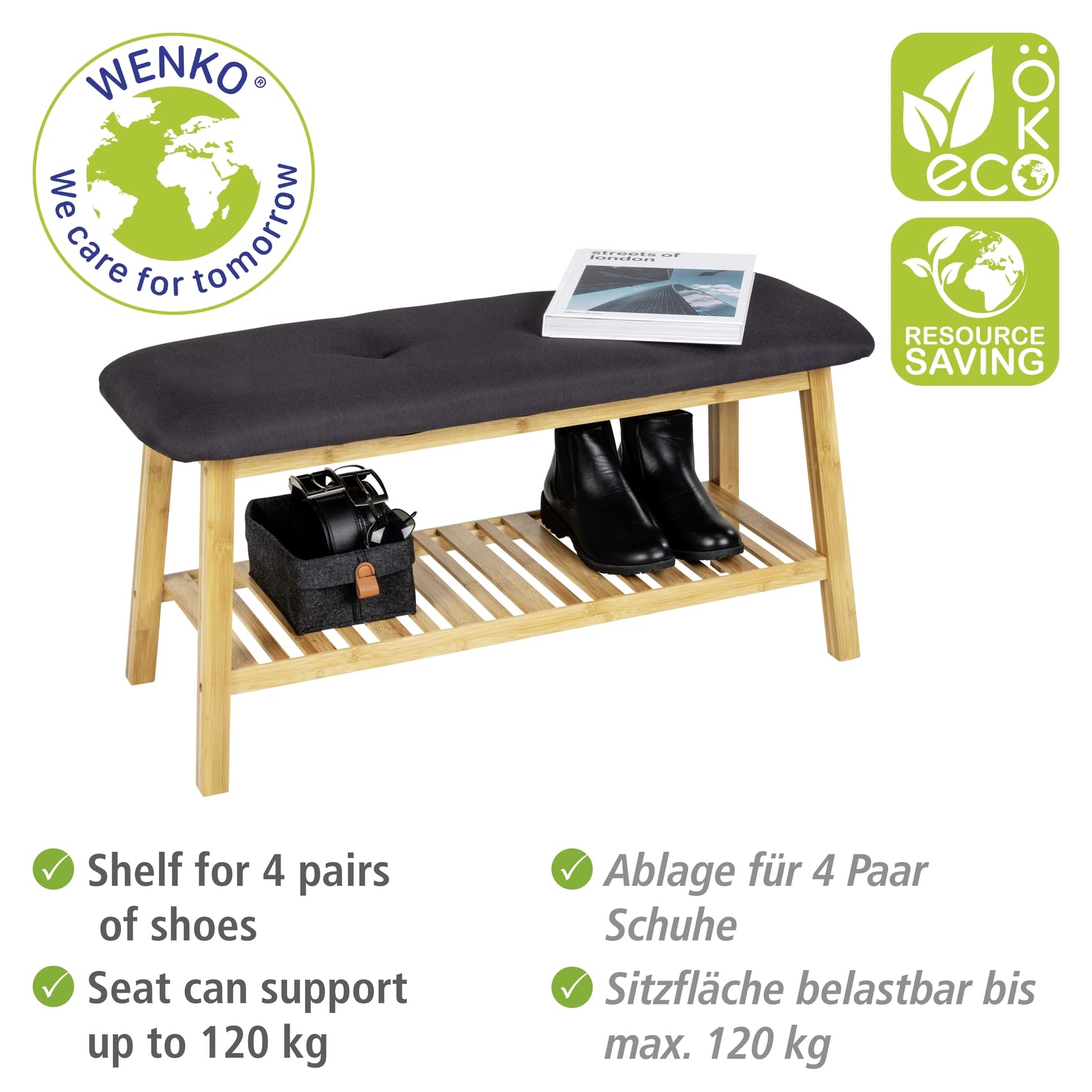 wenko-ecori-schuhbank-mit-sitzpolster-90-x-45-x-33-cm-sitzbank-bambus-natur-schw image 6