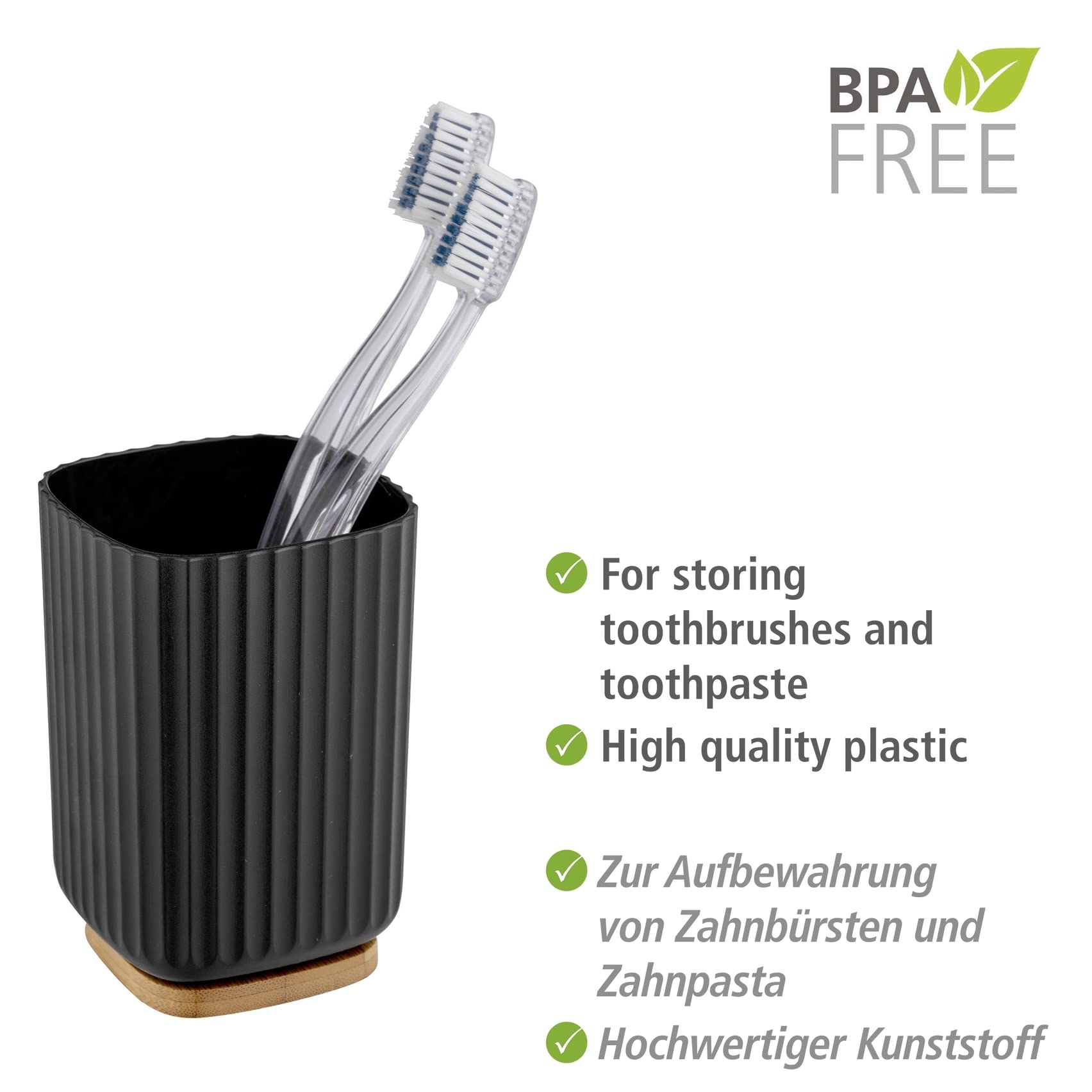 wenko-rotello-zahnputzbecher-kunststoff-bambus-schwarz-natur-8-6-x-11-1-cm image 3