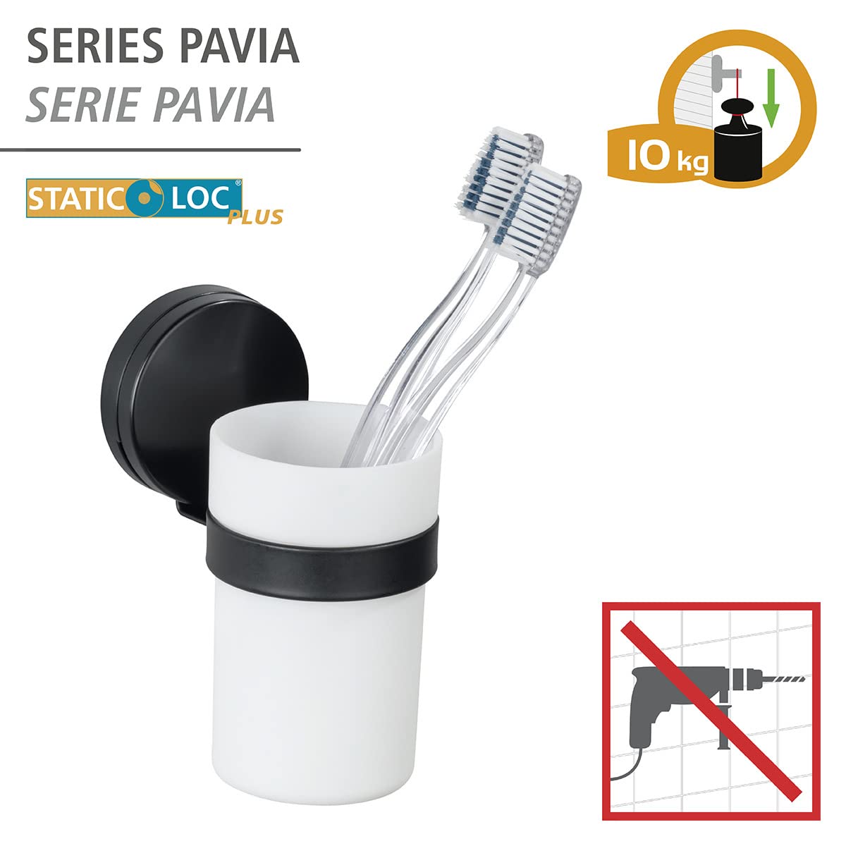 wenko-static-loc-plus-zahnputzbecher-pavia-schwarz-6-5-x-12-x-9-cm image 2