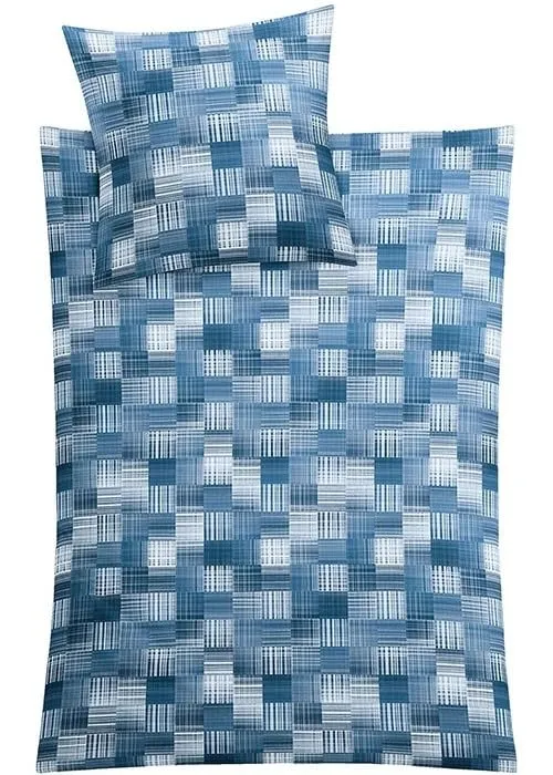kleine-wolke-bettw-sche-satin-dany-indigo-155x220-80x80-kariert image 1