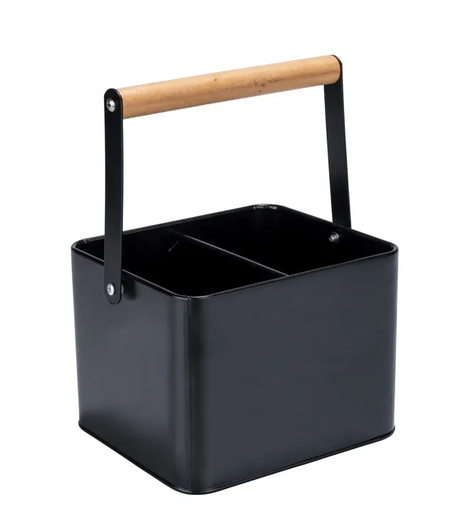 wenko-utensilienkorb-baco-tragekorb-aus-metall-mit-holzgriff-schwarz-18-x-25-5-x image 1
