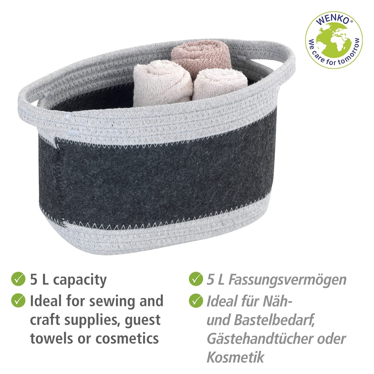 wenko-filzkorb-bea-m-aufbewahrungskorb-5-liter-24-x-16-x-16-cm-dunkelgrau-wei image 3