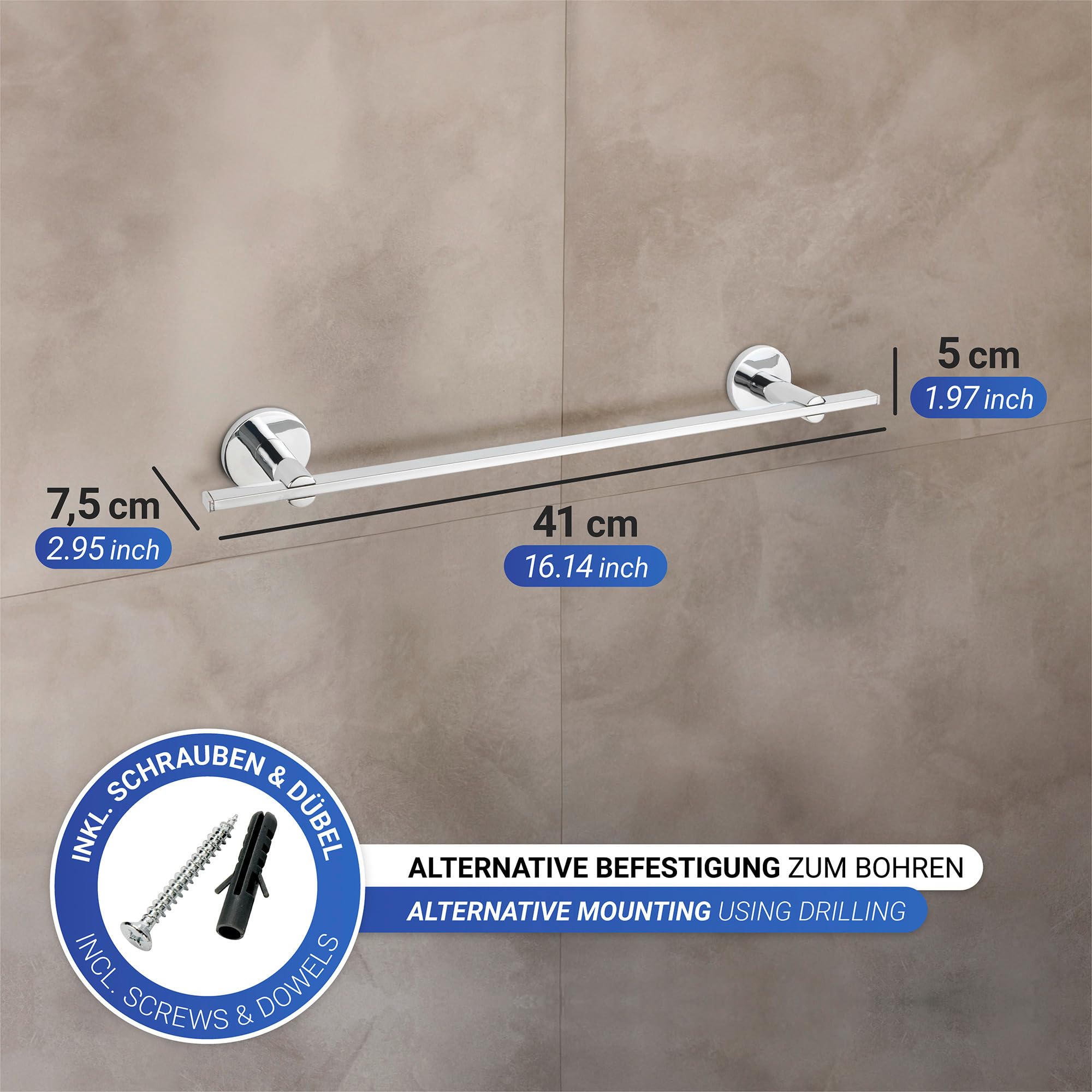 wenko-uv-loc-badetuchstange-uno-isera-vierkantrohr-chrom-41-cm-ohne-bohren image 6