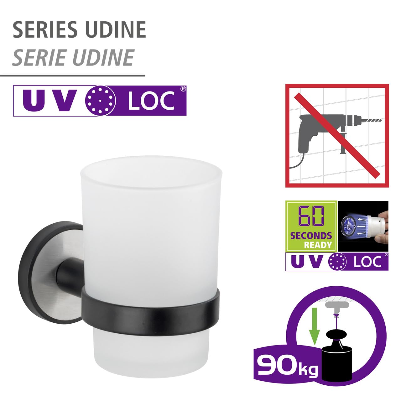 wenko-uv-loc-zahnputzbecherhalter-udine-schwarz-becherhalter-ohne-bohren image 2