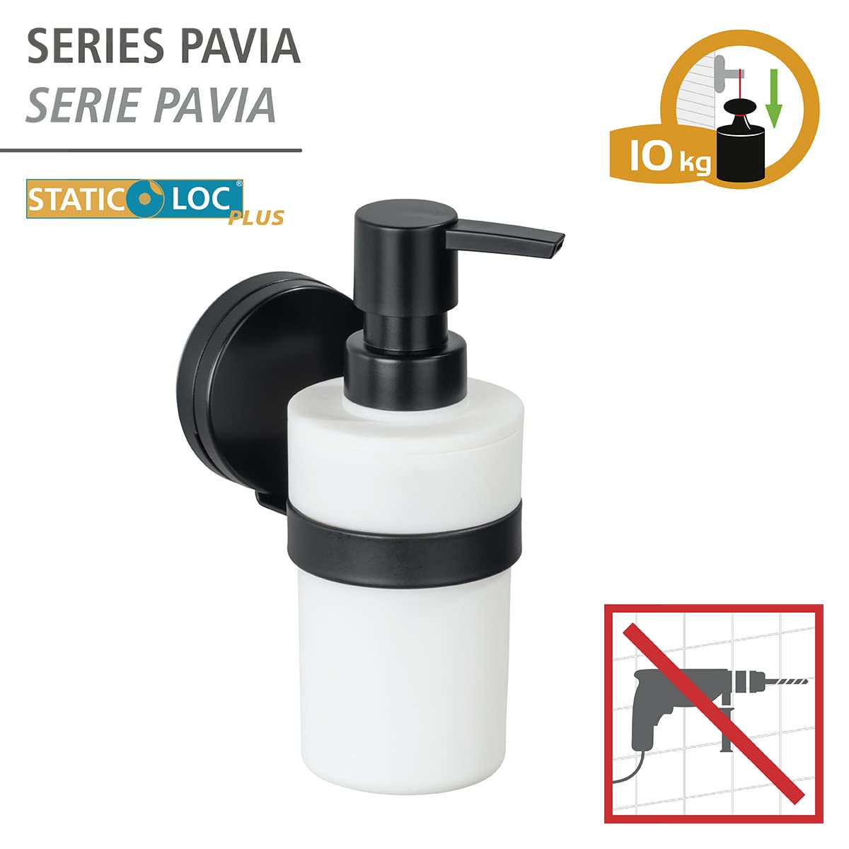 wenko-static-loc-plus-seifenspender-pavia-schwarz-matt-220-ml image 2