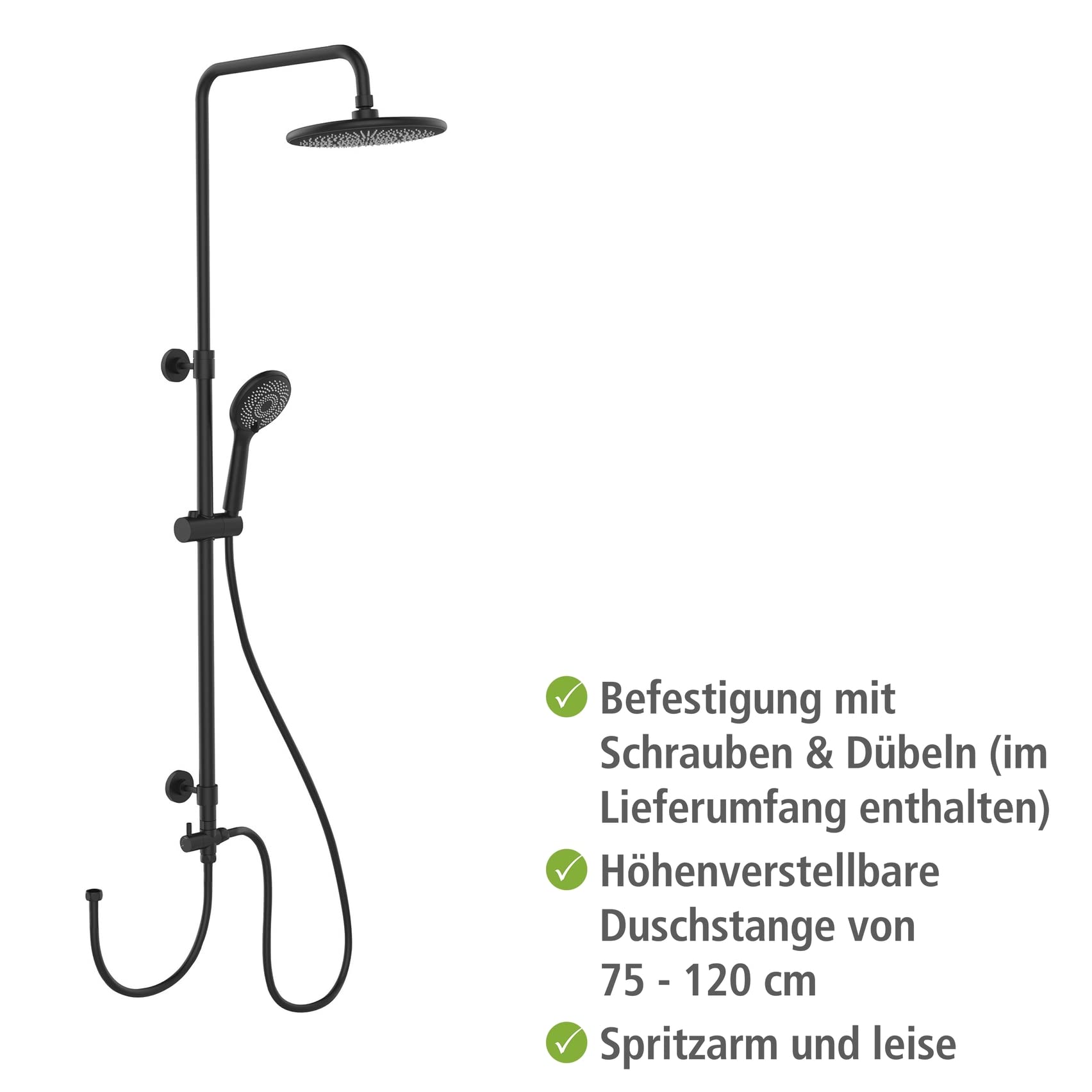 wenko-watersaving-duschsystem-schwarz-edelstahl-75-120-cm-mit-regendusche-und-ha image 4