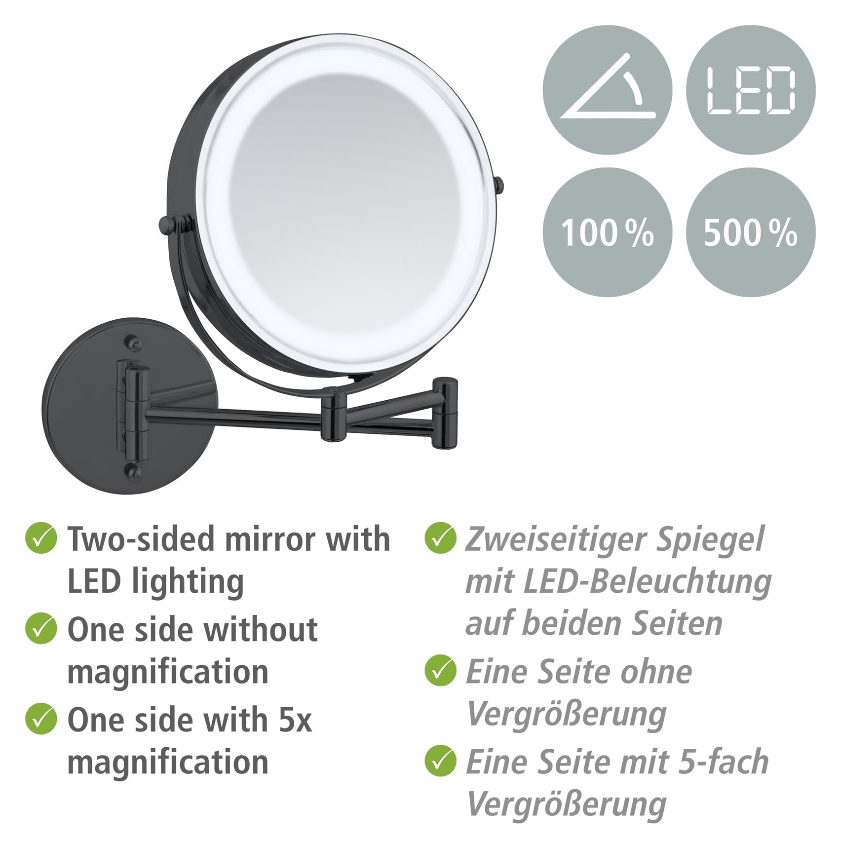 wenko-power-loc-lumi-led-wandspiegel-kosmetikspiegel-5-fach-17-5-cm-schwarz image 3