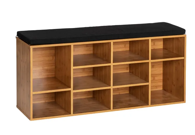 wenko-schuhbank-mit-sitzpolster-loft-103x48x29-5-cm-schwarz-natur-f-r-10-paar-sc image 1