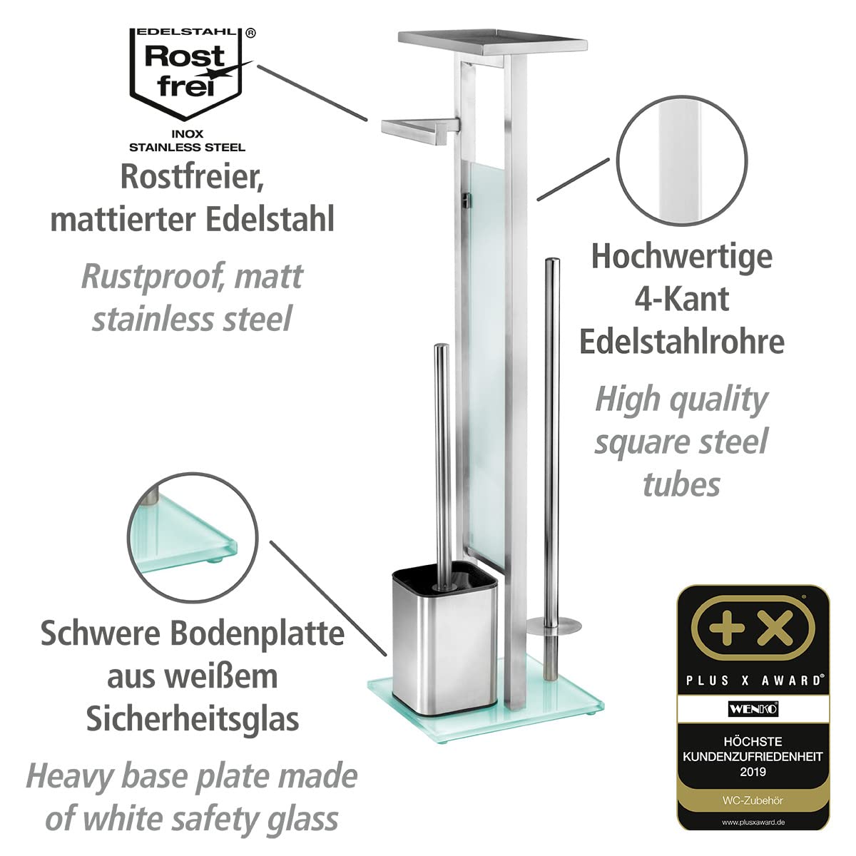 wenko-stand-wc-garnitur-debar-edelstahl-matt-mit-ablage-21-x-70-5-x-18-cm image 2