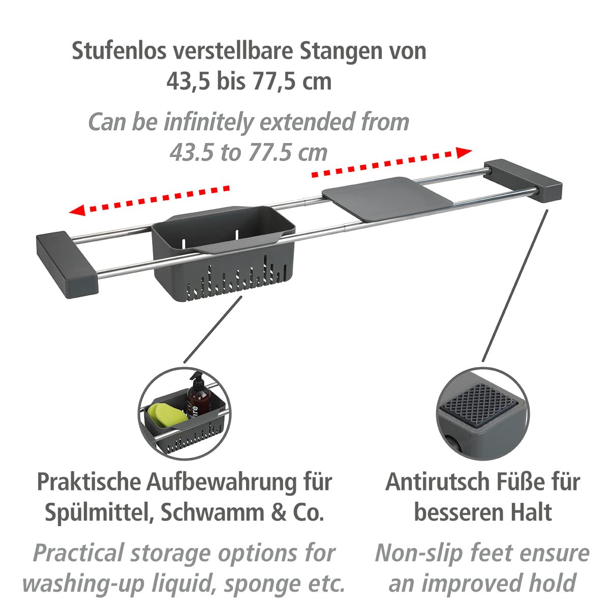 wenko-sp-len-caddy-cami-ausziehbar-43-5-77-5-cm-edelstahl image 2