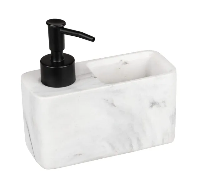 wenko-resa-sp-lmittelspender-150-ml-marmoroptik-mit-schwammfach-wei-schwarz image 1