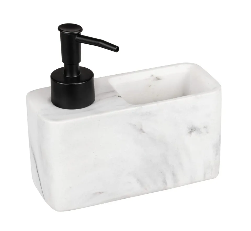 wenko-resa-sp-lmittelspender-150-ml-marmoroptik-mit-schwammfach-wei-schwarz image 1