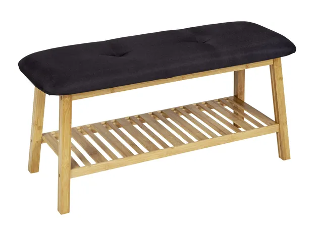 wenko-ecori-schuhbank-mit-sitzpolster-90-x-45-x-33-cm-sitzbank-bambus-natur-schw image 1