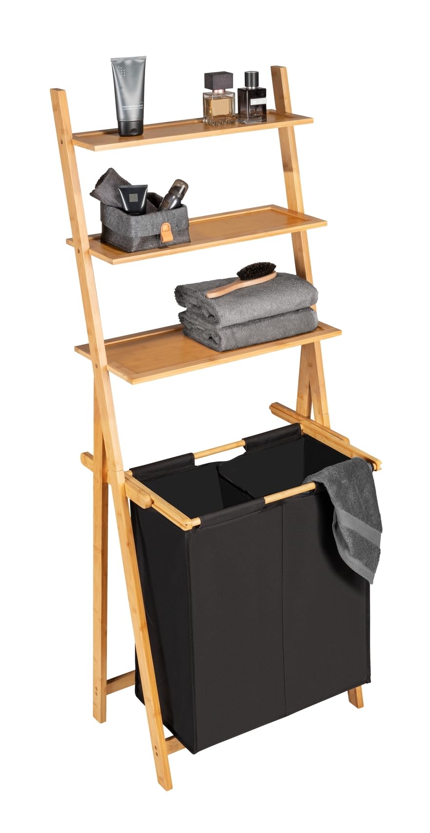 wenko-leiterregal-ecori-mit-w-schesammler-bambus-2-x-33-l-schwarz image 7