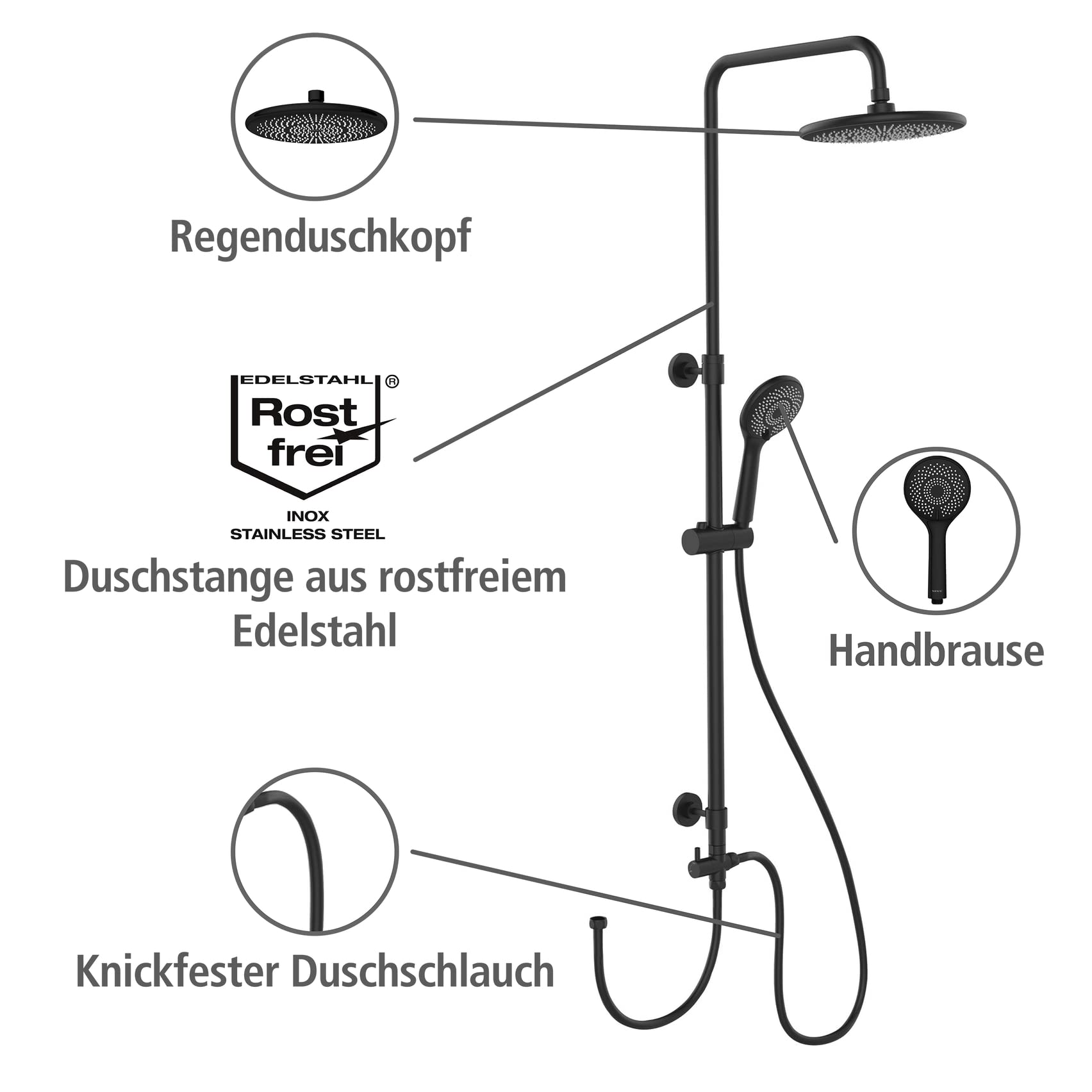 wenko-watersaving-duschsystem-schwarz-edelstahl-75-120-cm-mit-regendusche-und-ha image 2