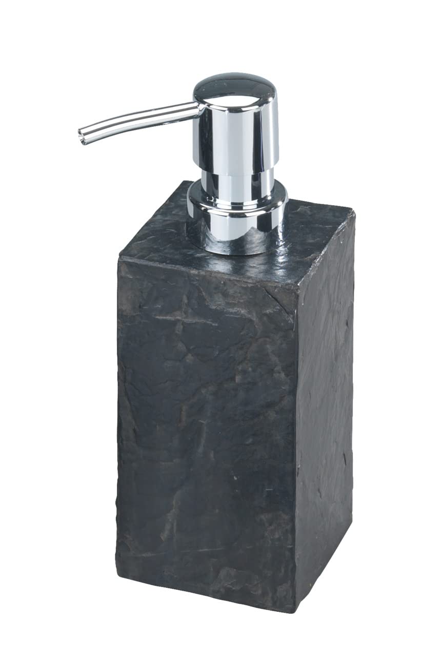 wenko-seifenspender-slate-rock-250-ml-polyresin-in-schiefer-optik-chrom image 1