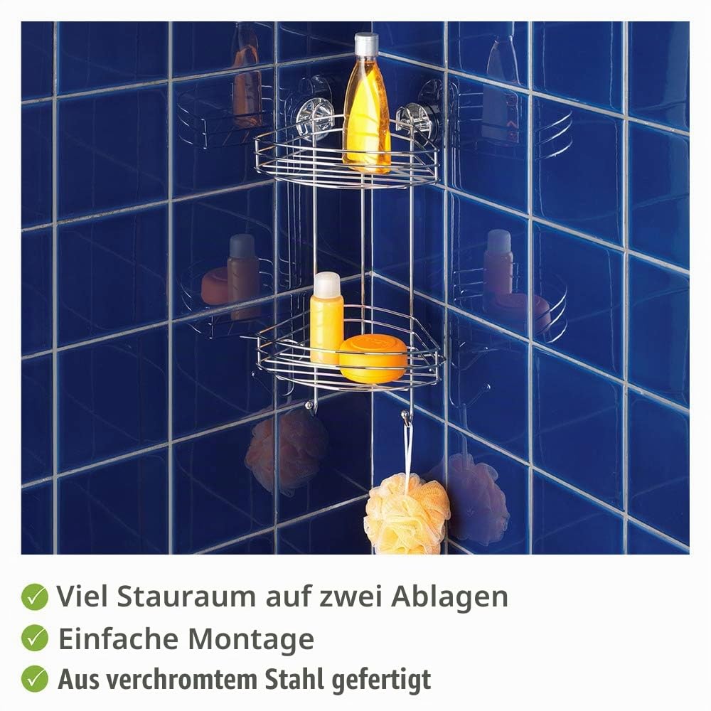 wenko-vacuum-loc-eckregal-2-etagen-chrom-duschablage-24-5-x-41-x-16-cm-mit-2-hak image 2