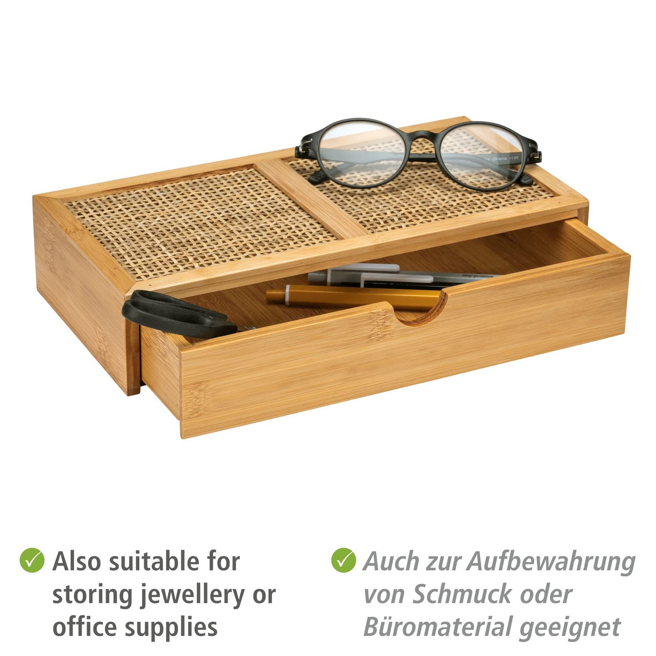 wenko-badbox-allegre-mit-schublade-28-x-6-x-14-cm-bambus-rattan-box-natur image 3
