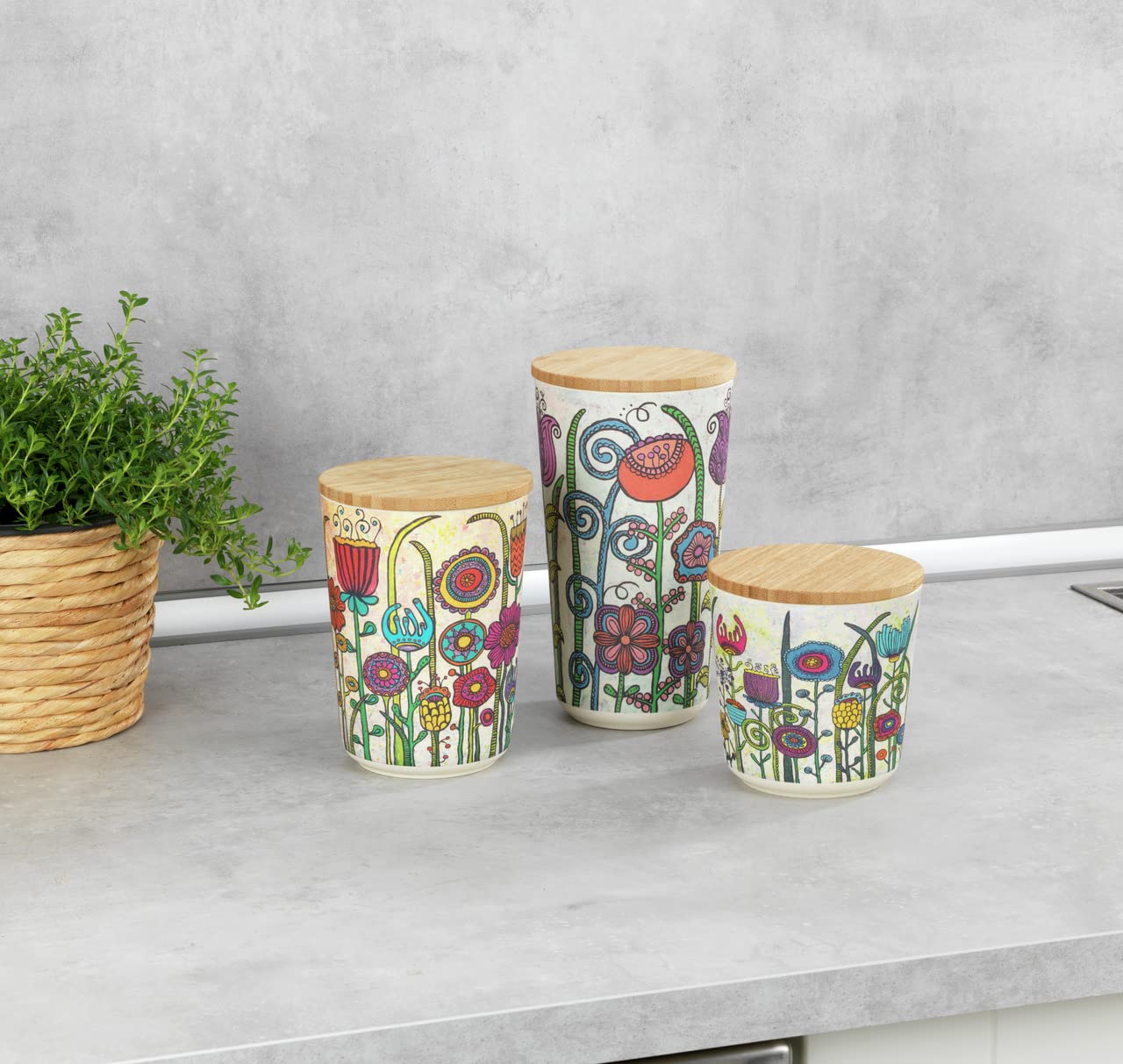 wenko-flowers-vorratsdose-0-95-liter-mit-bambusdeckel-10-5-x-18-5-cm-mehrfarbig image 6
