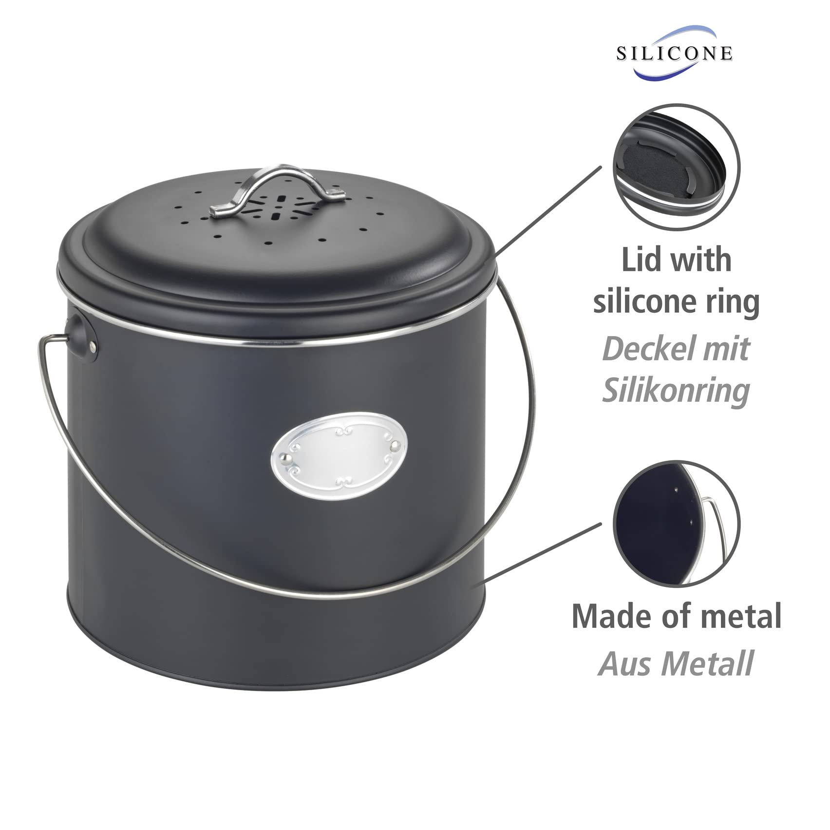 wenko-komposteimer-nero-6-l-metall-schwarz-mit-aktivkohlefilter-22-5-x-22-5-cm image 2