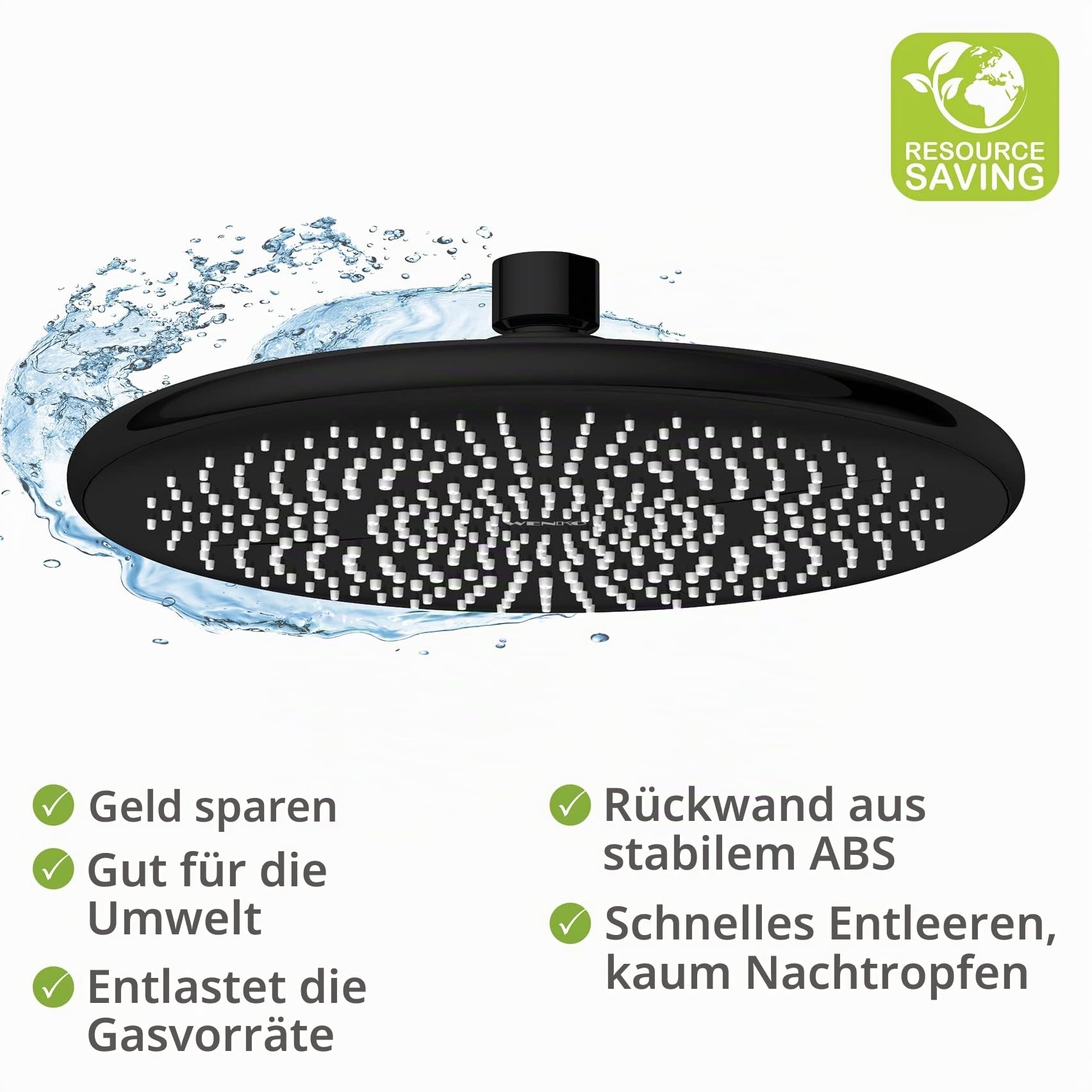 wenko-watersaving-regenduschkopf-kopfbrause-22-5-cm-wasserspar-system-schwarz image 4