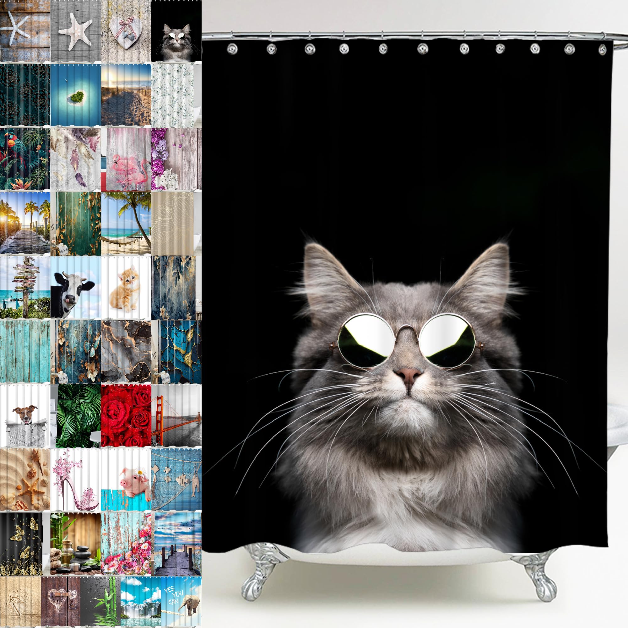 sanilo-duschvorhang-cool-cat-180x200-cm-mit-12-ringen-wasserdicht image 1