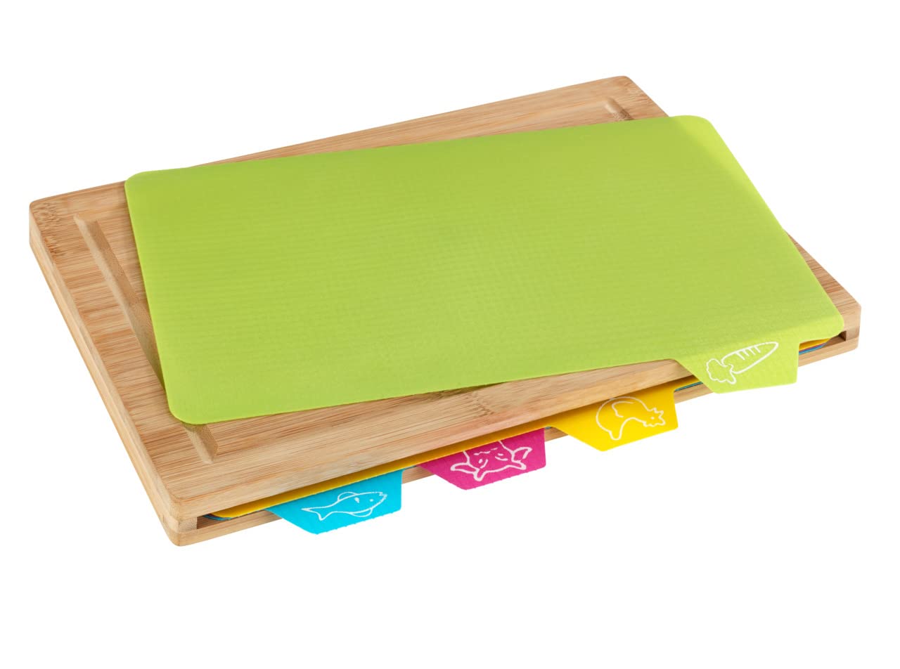 wenko-bella-schneidebrett-bambus-mit-saftrille-4-schneidematten-32-5-x-22-5-cm image 3