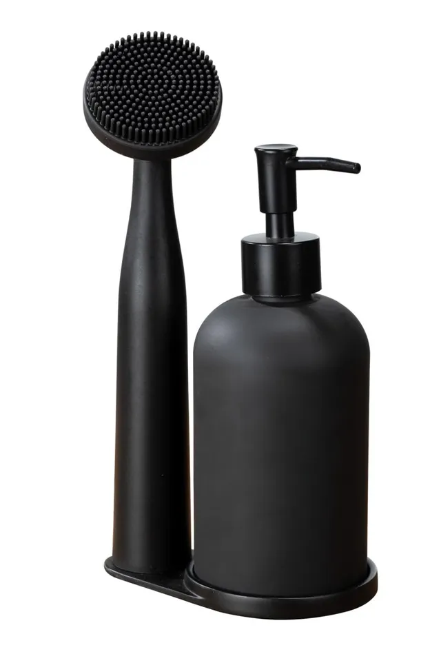 wenko-piedo-3-teiliges-sp-l-set-mit-sp-lmittelspender-400-ml-schwarz image 1