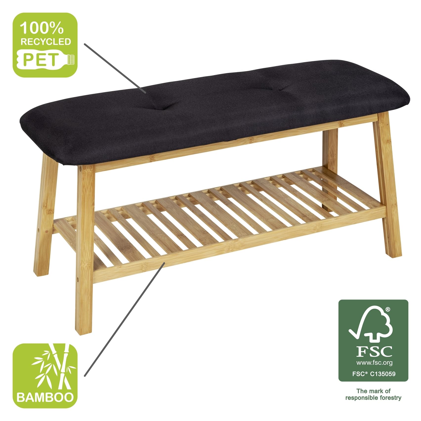 wenko-ecori-schuhbank-mit-sitzpolster-90-x-45-x-33-cm-sitzbank-bambus-natur-schw image 5