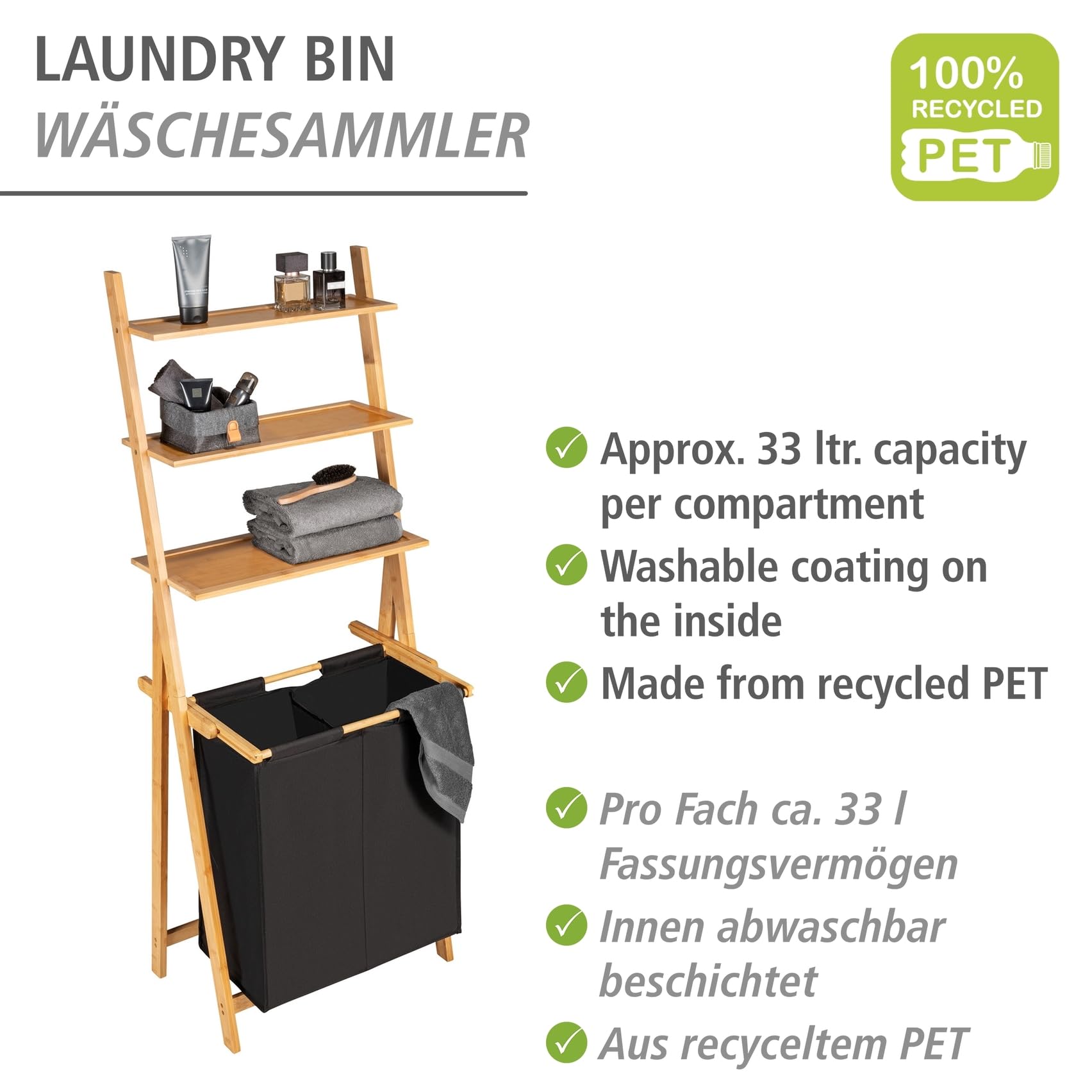 wenko-leiterregal-ecori-mit-w-schesammler-bambus-2-x-33-l-schwarz image 3