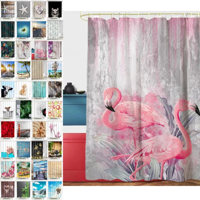 sanilo-duschvorhang-flamingo-180-x-200-cm-wasserdicht-mit-12-ringen image 1