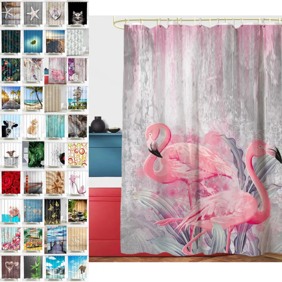 sanilo-duschvorhang-flamingo-180-x-200-cm-wasserdicht-mit-12-ringen image 1