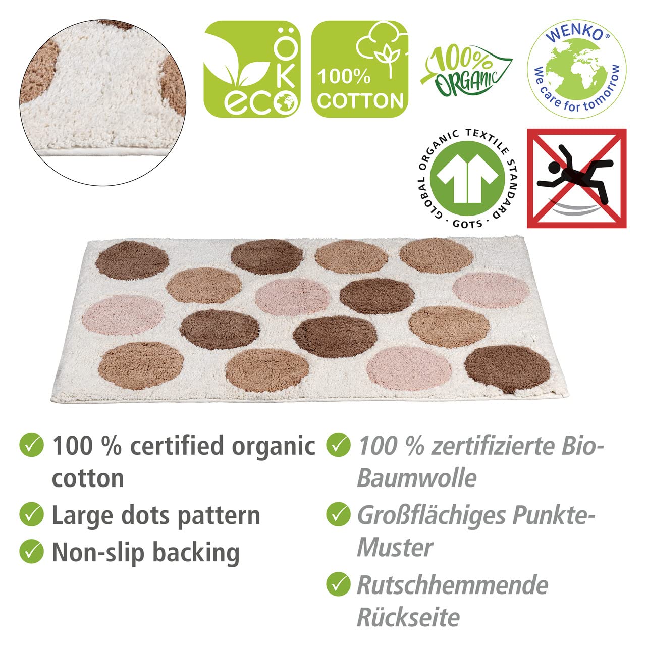 wenko-tibet-badematte-60-x-90-cm-bio-baumwolle-punkte-rutschhemmend image 2