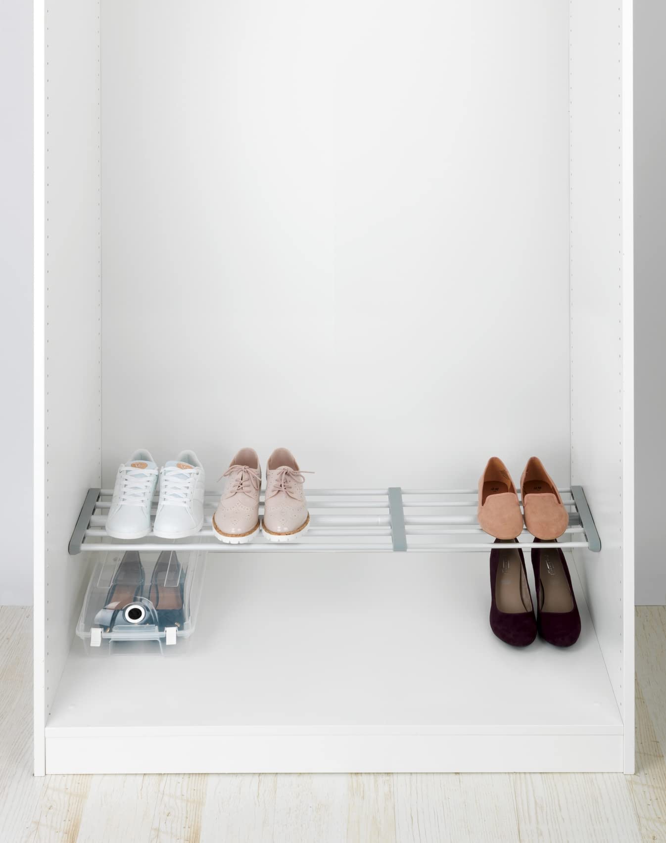 wenko-teleskop-klemmregal-70-120-x-23-cm-schuhregal-garderobe-ohne-bohren-silber image 4