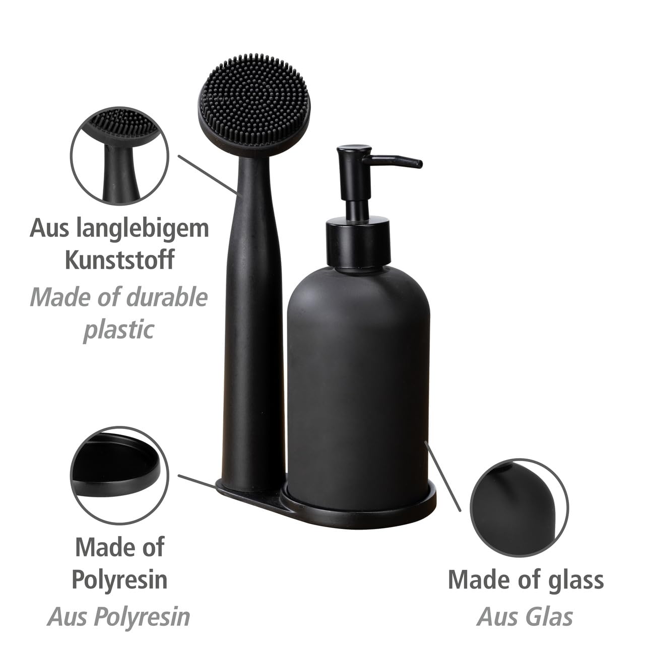 wenko-piedo-3-teiliges-sp-l-set-mit-sp-lmittelspender-400-ml-schwarz image 4