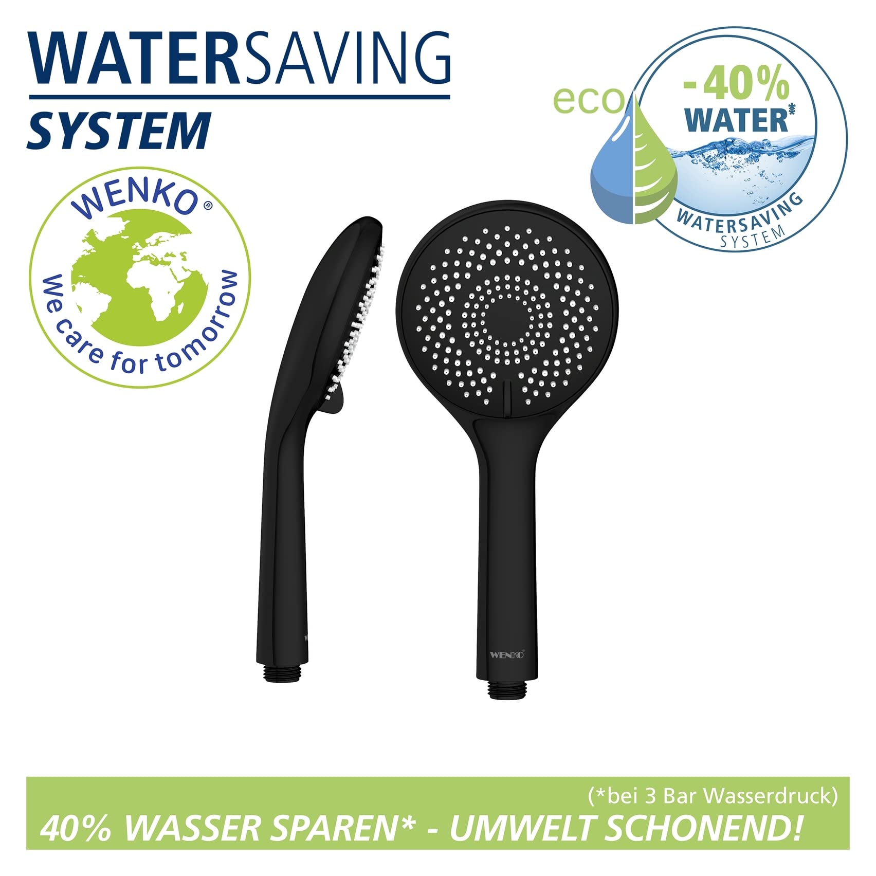 wenko-watersaving-wasserspar-duschkopf-schwarz-3-strahlarten-11-cm image 2