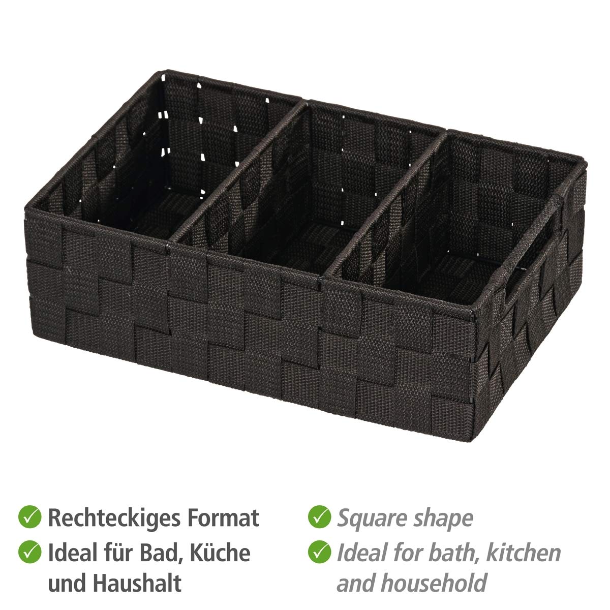 wenko-adria-organizer-aufbewahrungskorb-3-f-cher-32-x-10-x-21-cm-schwarz image 3