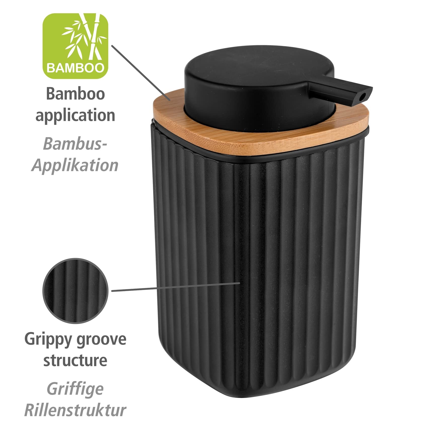 wenko-rotello-seifenspender-250-ml-mit-bambus-deckel-schwarz-natur-8-9x12-7x7-5- image 2