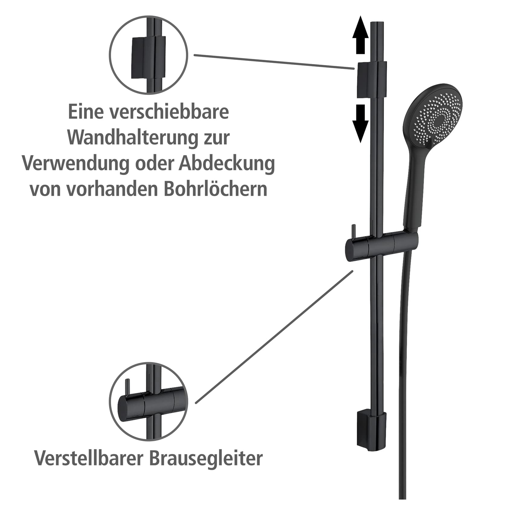 wenko-watersaving-brauseset-schwarz-70-cm-edelstahlstange image 2