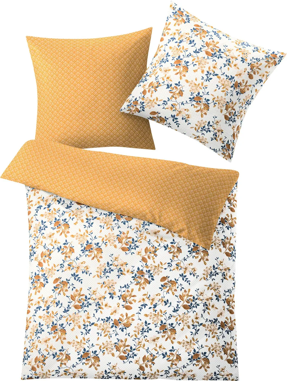 kleine-wolke-wendebettw-sche-flowery-mako-satin-gelb-155x220-cm-80x80-cm image 1