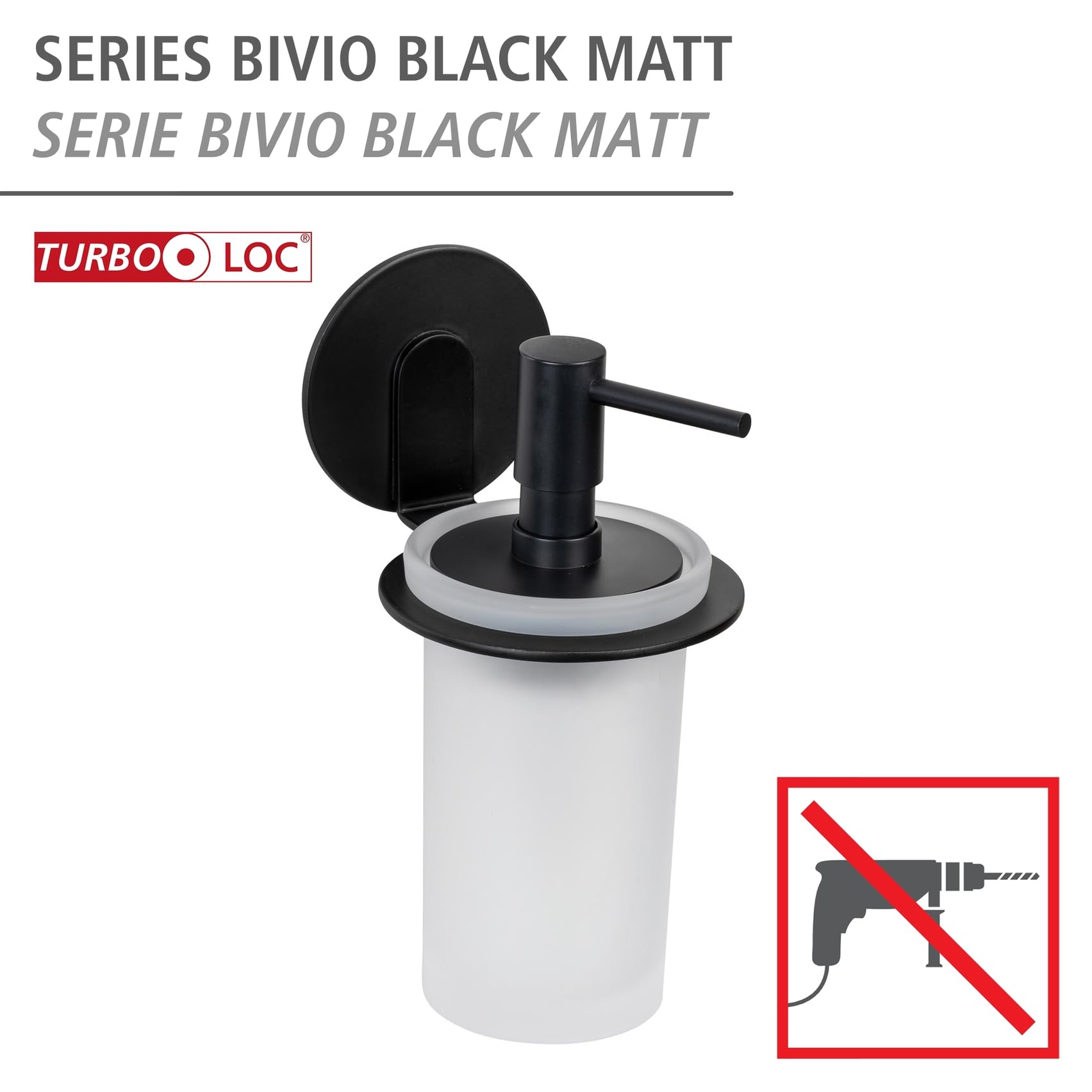 wenko-turbo-loc-bivio-black-matt-seifenspender-150-ml-wandmontiert-schwarz image 2