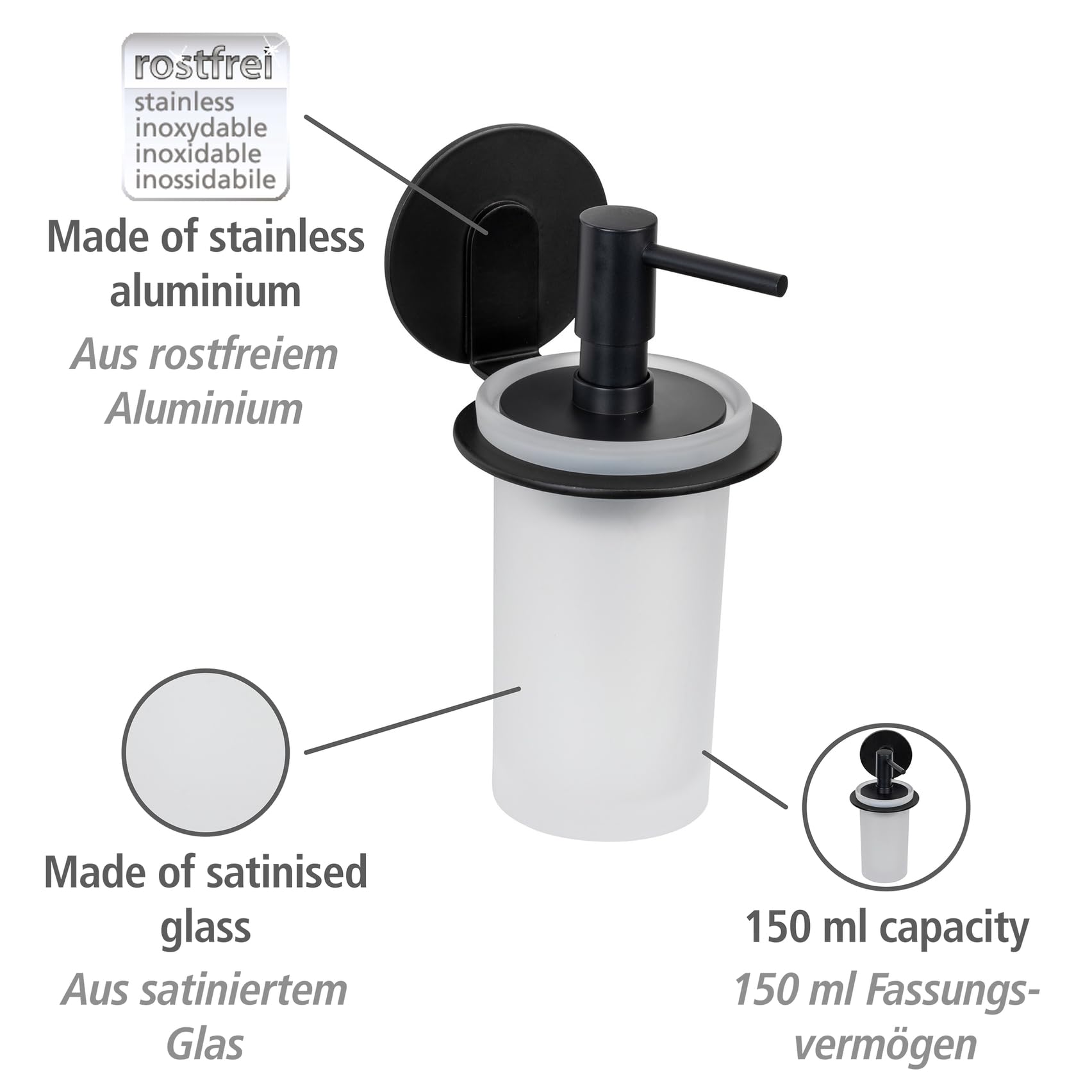 wenko-turbo-loc-bivio-black-matt-seifenspender-150-ml-wandmontiert-schwarz image 3