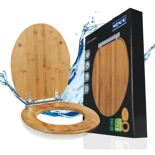 wenko-bambusa-wc-sitz-braun-bambus-toilettendeckel-oval-mit-absenkautomatik-bis- image 1
