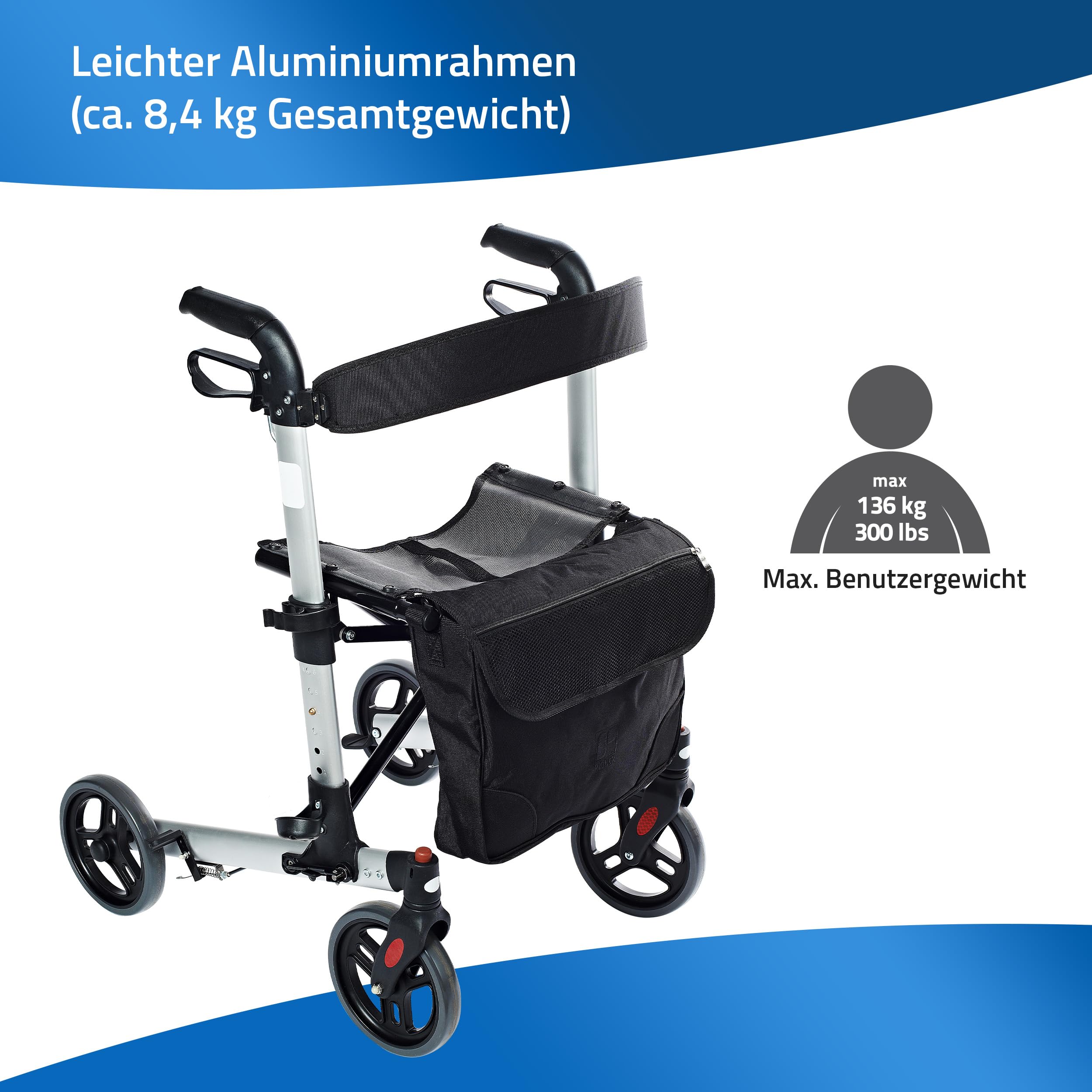 ridder-rollator-mio-faltbarer-gehwagen-mit-sitz-r-ckengurt-und-einkaufstasche-bi image 5