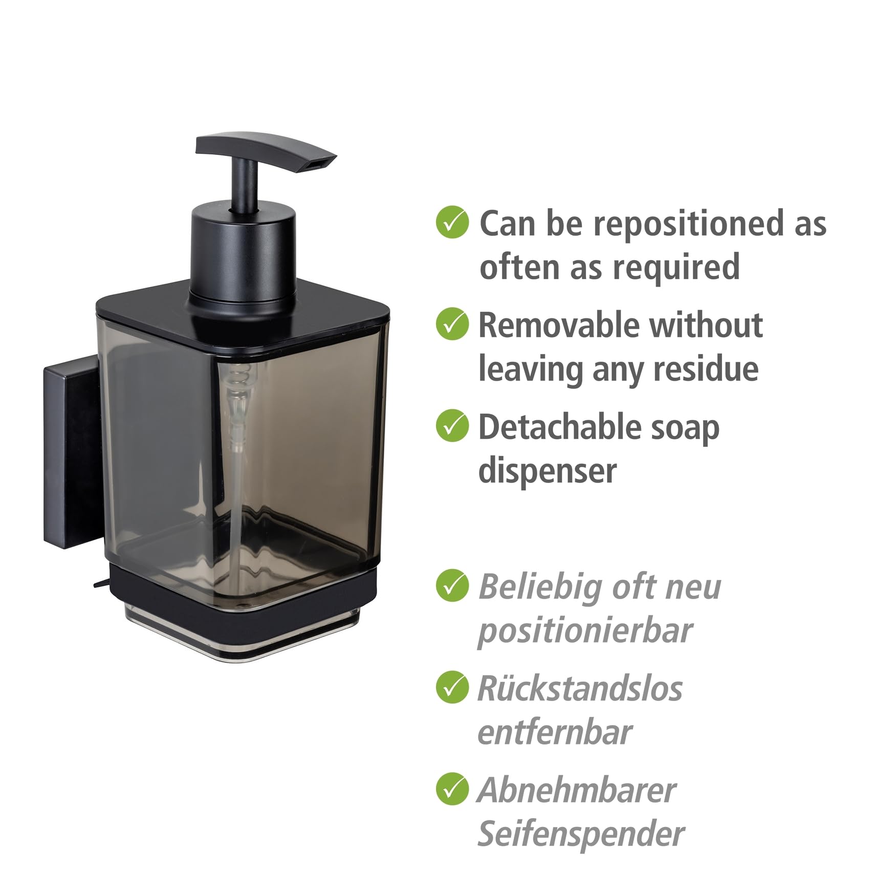 wenko-seifenspender-quadro-340-ml-schwarz-mit-edelstahl-halterung-vacuum-loc image 4